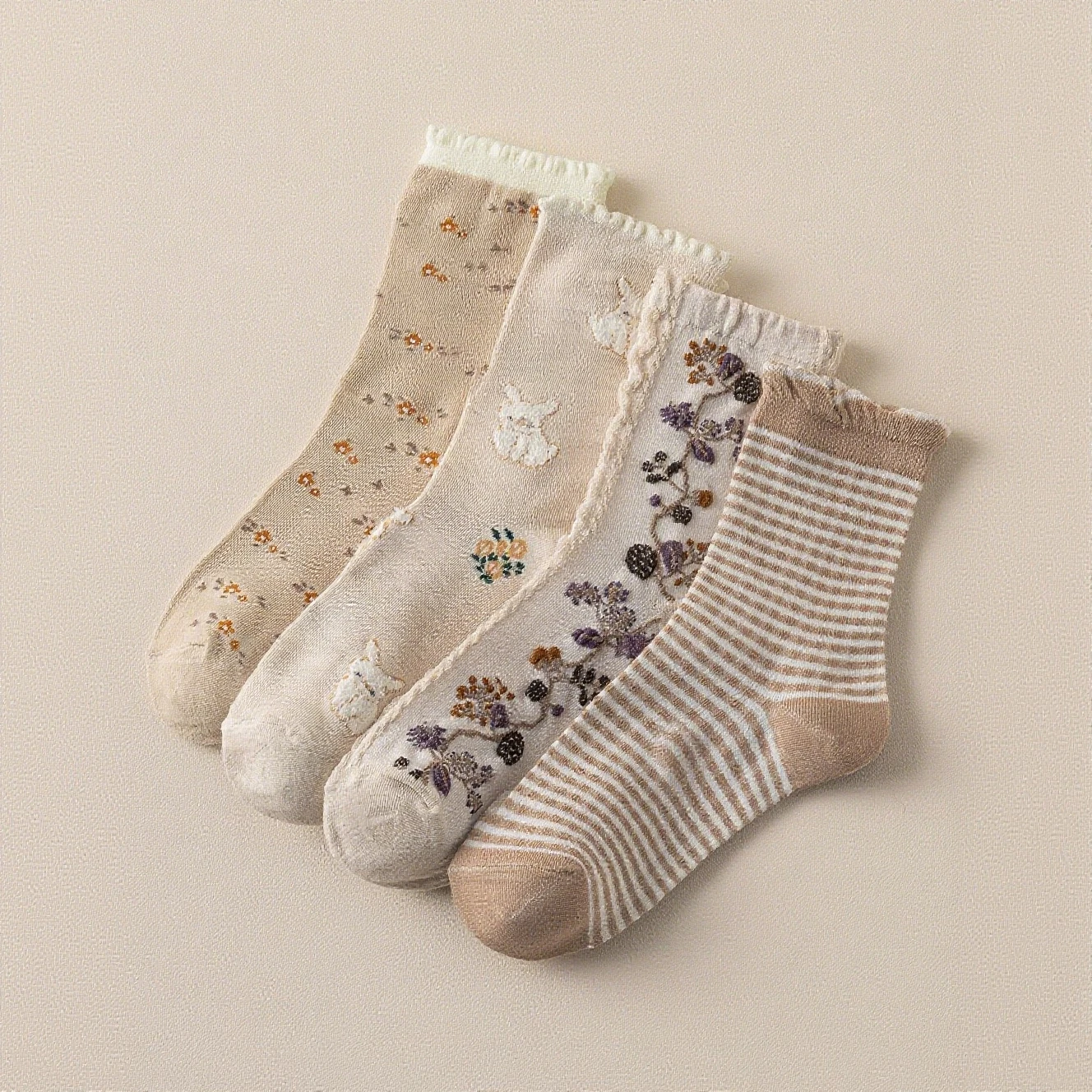 4 пары модных и изысканных женских носков средней длины в стиле ретро в лес с цветочным принтом и повседневными повседневными носками в студенческом стиле