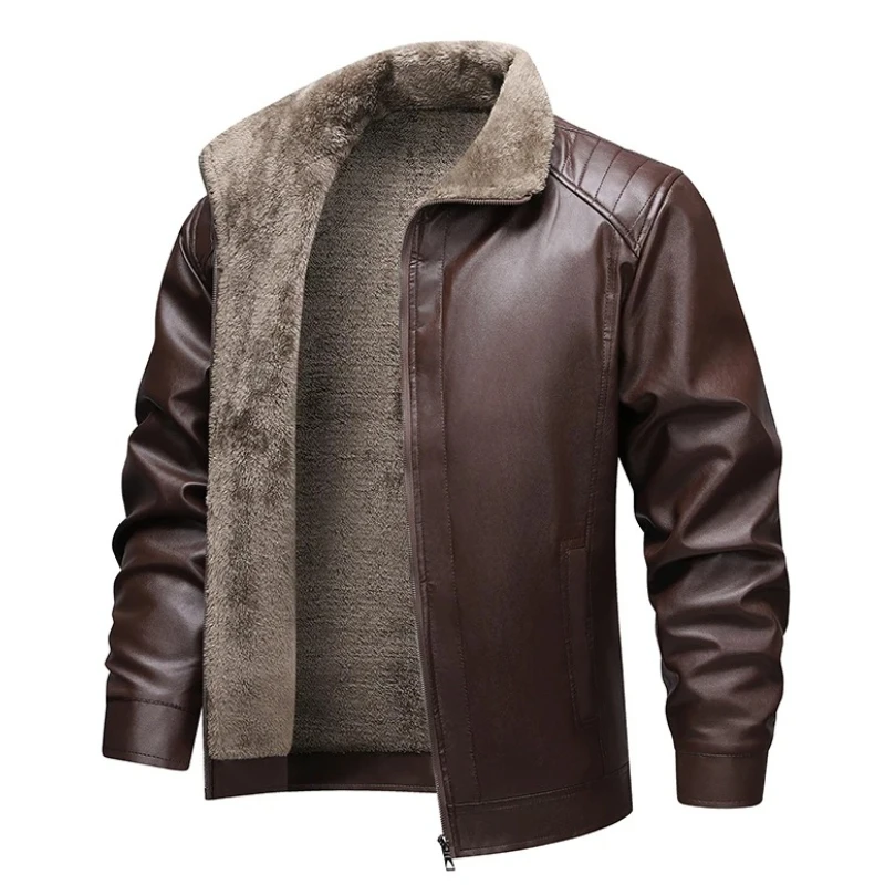 Men's Leather Jacket Winter Fleece Lined Biker Jackets Fashion Motorcycle Jacket Faux Leather Coat Outwear Casual Streetwear US