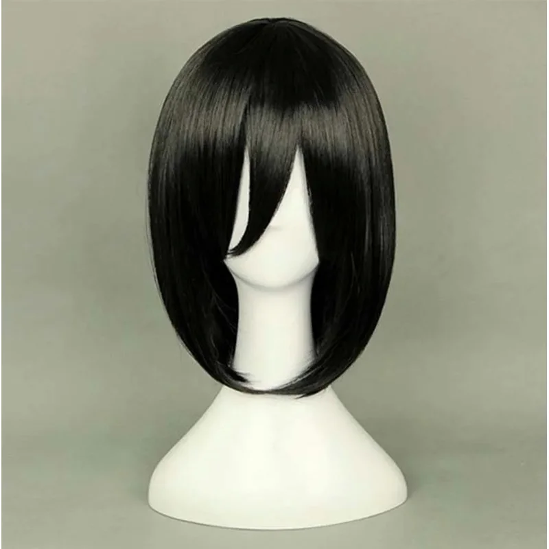 Attack on Titan Mikasa Ackerman Short Bob Black Heat Wig Heat Resistant Synthetic Hair Cosplay Costume Wig