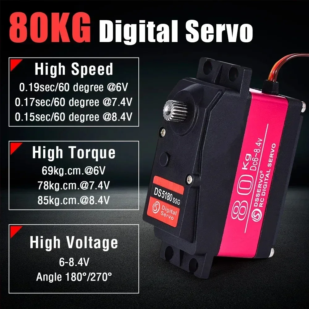 4PCS 80KG Digital Servo Waterproof High Torque Metal Gear For 1/5 Remote Control RC Car Truck Robot Arm 180/270 Degree