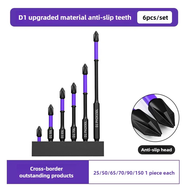 

6 Pcs Magnetic Screwdriver Bits Non-slip Shockproof Cross Impact Bits Hex Shank Alloy Steel Bits Suitable for Power Tools