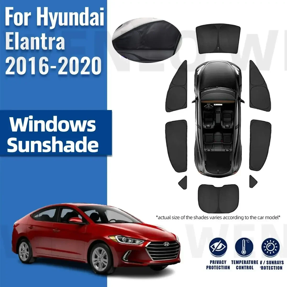 

For Hyundai Elantra AD 2016-2020 Full Cover Car Sunshade Front Windshield Frame Curtain Rear Side Window Sun Shades Visor