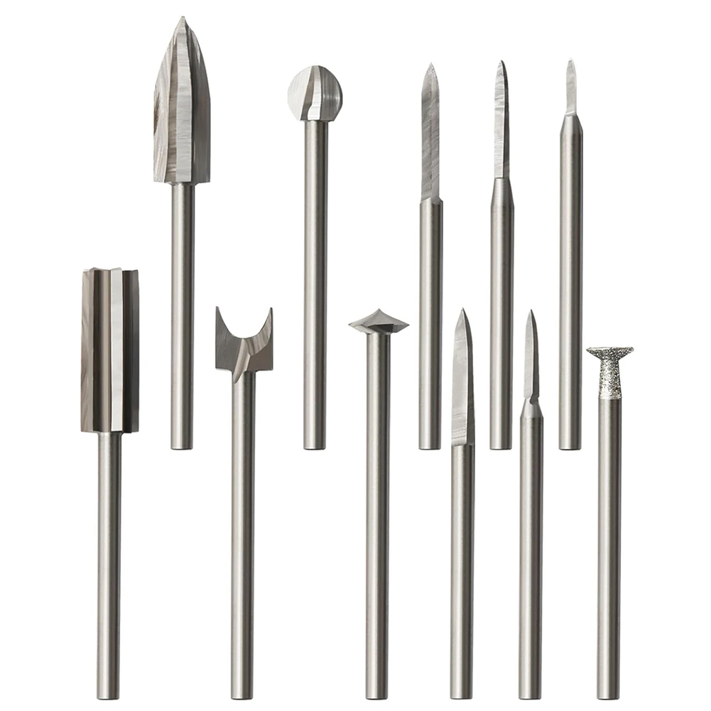 

11 Pcs Wood Carving Drill Bits 1/8 Inch Shank For DIY Drilling Rotary Tool Wood Stone Metal Root Carving Milling Cutter