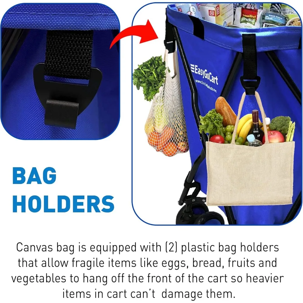 عربة تسوق قابلة للطي مع حقيبة قماش مقاومة للماء قابلة للإزالة وعجلات دوارة قفل للبقالة والغسيل