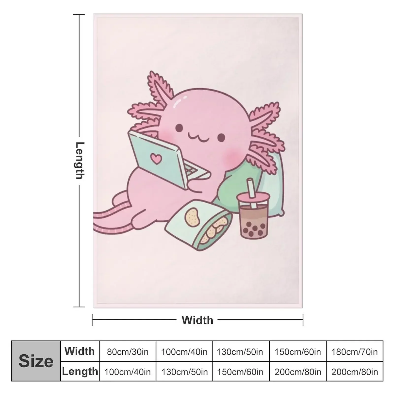 Cute Chilling Axolotl Throw Blanket couch cozy soft plush fuzzy picnic outdoor blanket