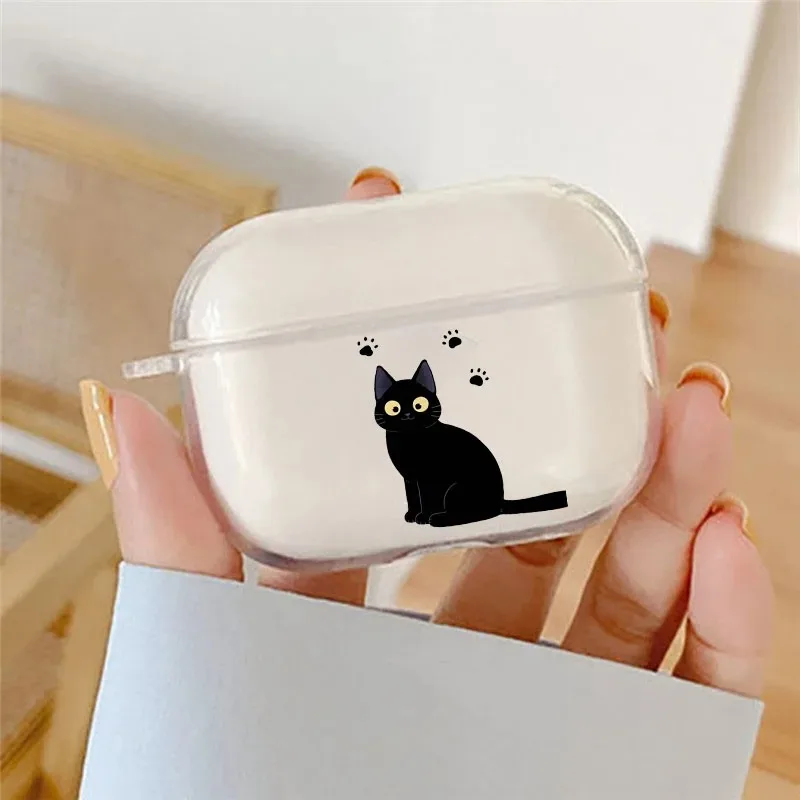 Funny Black Cat Earphone Case for Airpods 4th 3rd 2 Pro 3 Cartoon Animal Soft Cover for Airpod 2 3 1 Protective Accessorie Shell
