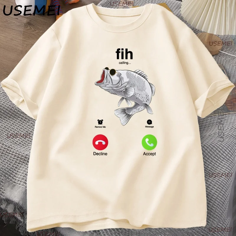 Fih Calling T-Shirt Funny Fish Is Calling Silly T Shirt Fish Pun Shirt for Fishermen Clothes Man Casual Cotton Short Sleeve Tops