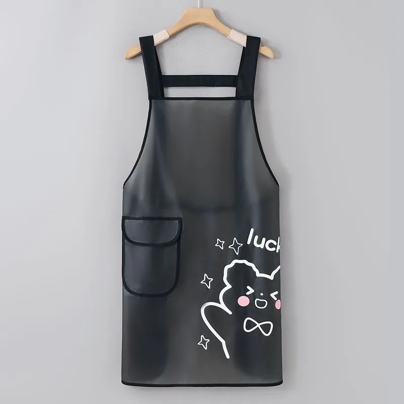 Oil-proof Waterproof Apron with Pocket Kitchen Cleaning Cute Bear Printing Apron Coffee Studio Cooking Apron Women Clear Uniform