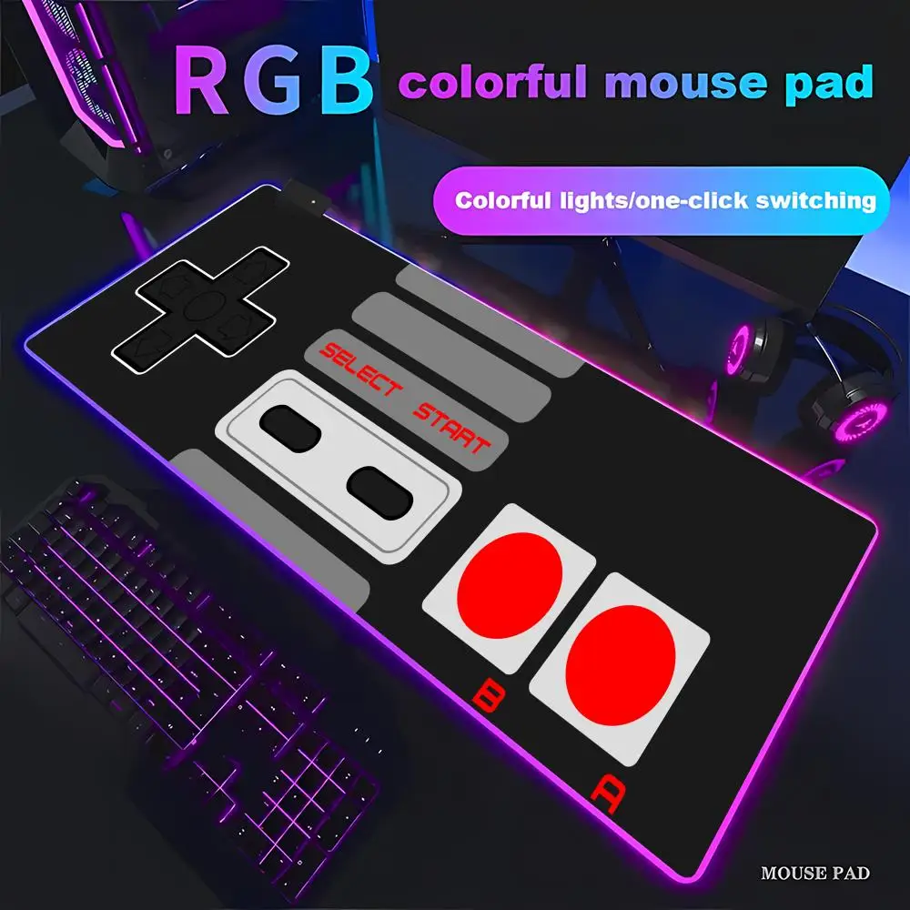 RGB Retro Game Controller Large Mouse Pad HD Anti-Slip Rubber Base Washable XXL Desk Mat with Precision Edges for Gaming HYBXAXC