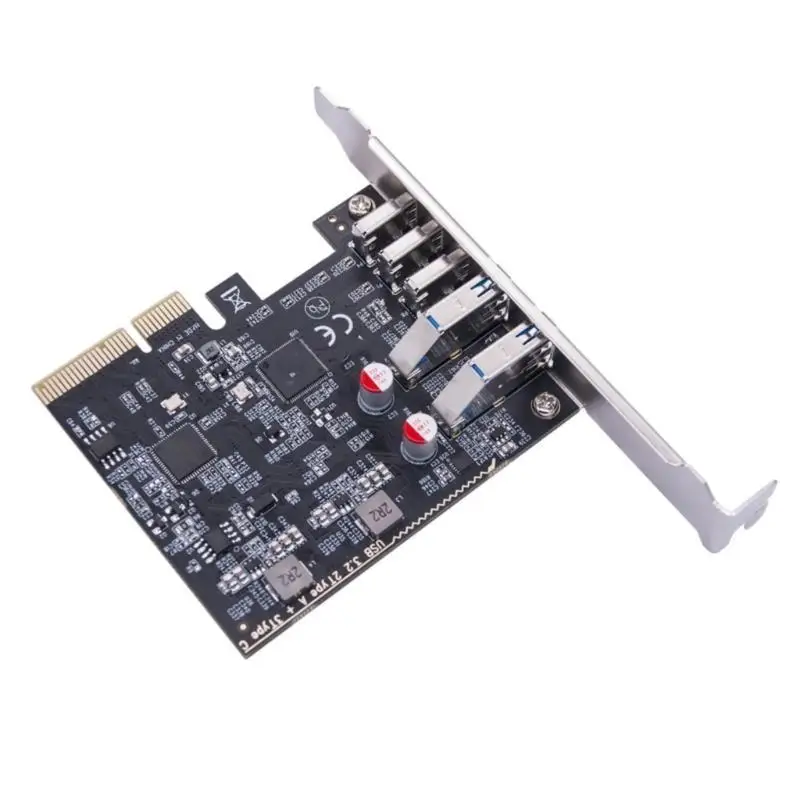 R53C 2Port USB A 3Port Type C 10Gbps Expansion Card PCIExpress 4X USB Hubs Adapter