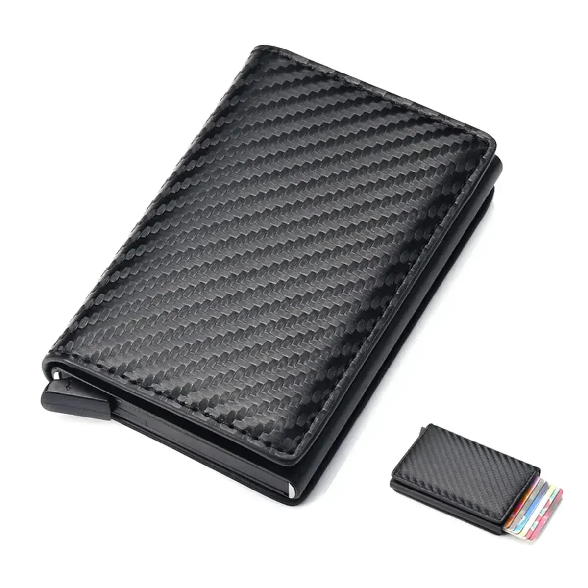 Cartera de aluminio Rfid para hombre, tarjetero de fibra de carbono, Delgado, inteligente, para negocios, tarjetero de crédito