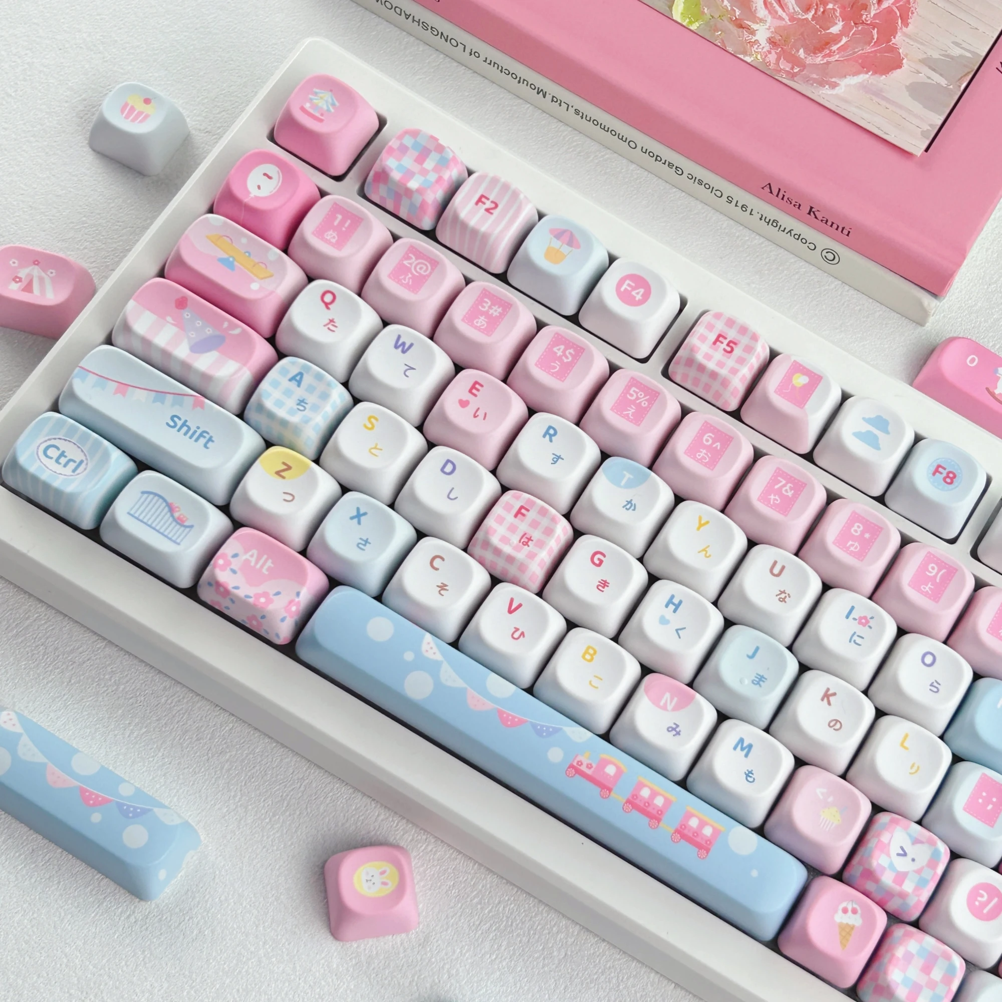 MAIMOOO Amusement Park Cute Keycap MOA Profile PBT Blue Pink Sweet Cartoon Korean/Russian/Thai Keycaps for Mechanical Keyboard