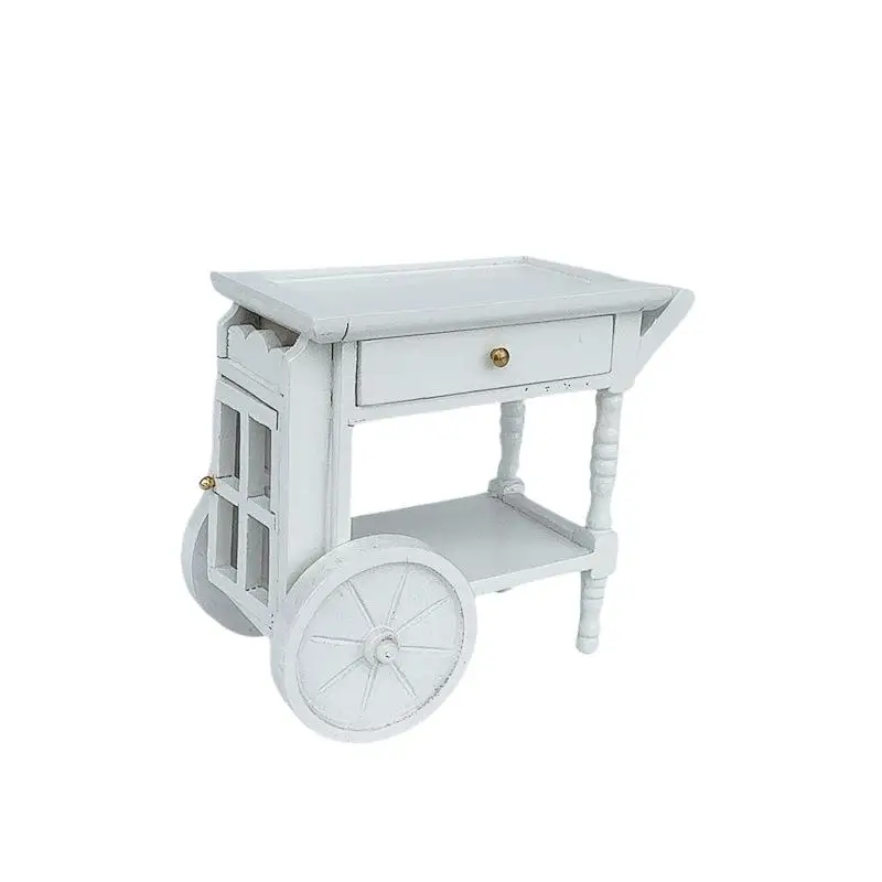 1 Uds. 1:12 casa de muñecas, carrito de conductor de comida de madera blanca, modelo de simulación, adorno de carro de mano, casa de muñecas, accesorios de escena de restaurante