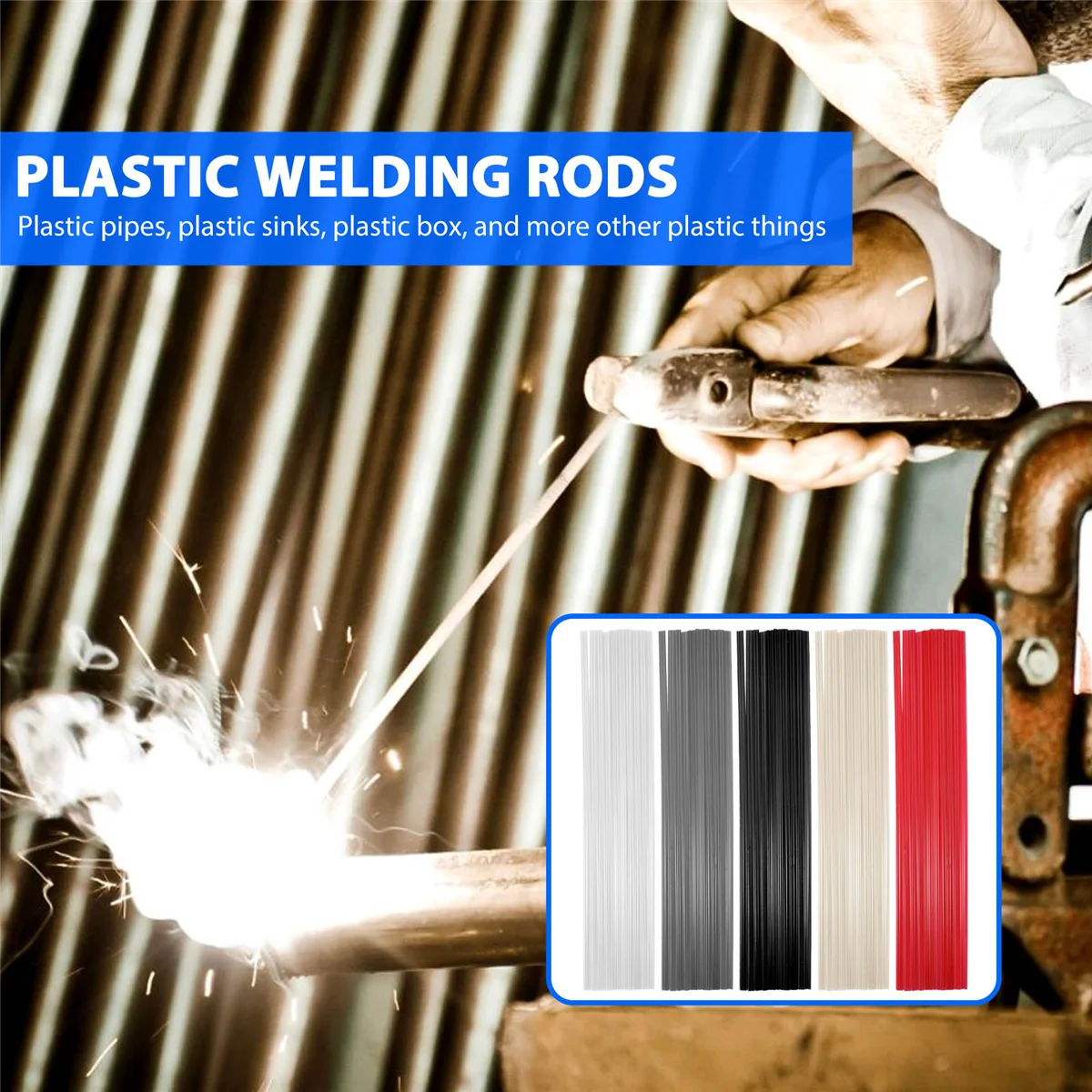 50PCS Plastic Welding Rods - PP/PVC/PE Plastic Welder Rods for Hot Air Tools 10 Inch (Each Color 10PCS)