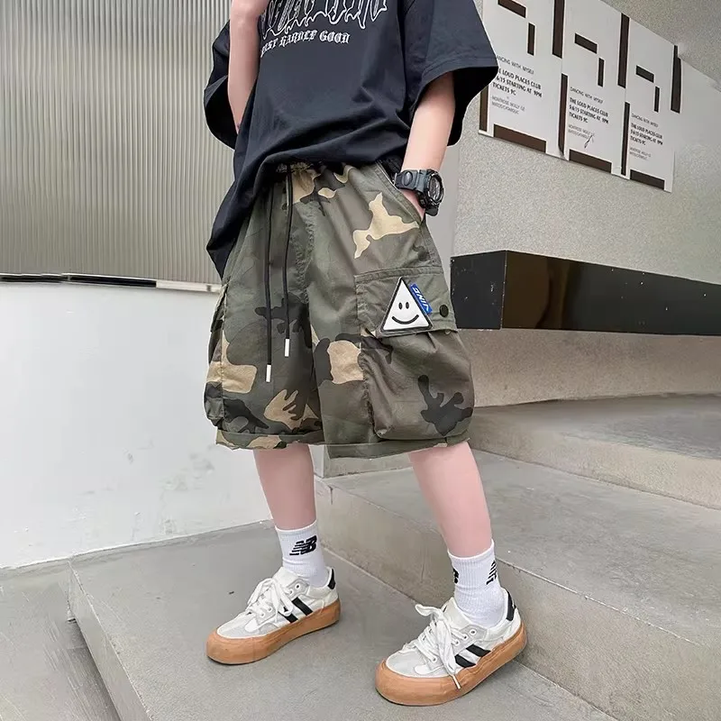 Kids Summer Camouflage Short for Tween Boys Casual Clothes Elastic Waistband Cargo Shorts Cargo Pants Big Pocket Half Loose