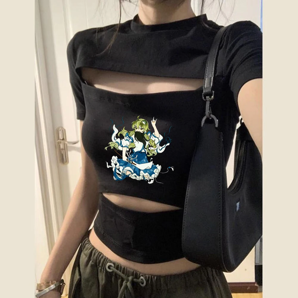 Touhou crop top ladies anime gyaru baddie kawaii alternative  t shirt y2k japan streetwear 2000s harajuku