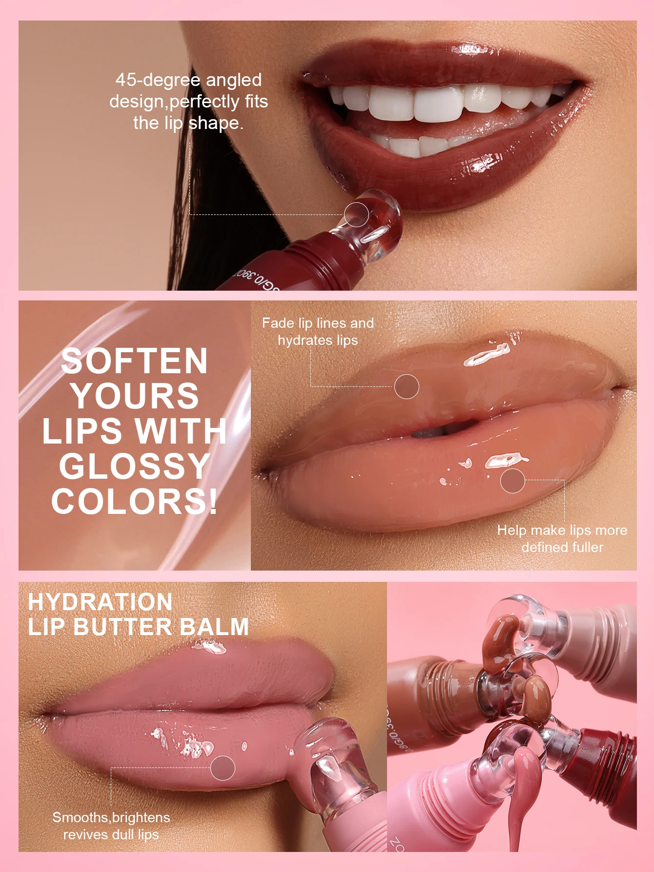 Bálsamo labial hidratante Febble acalma a secura, máscara labial com tubo macio, suaviza linhas labiais, base de batom