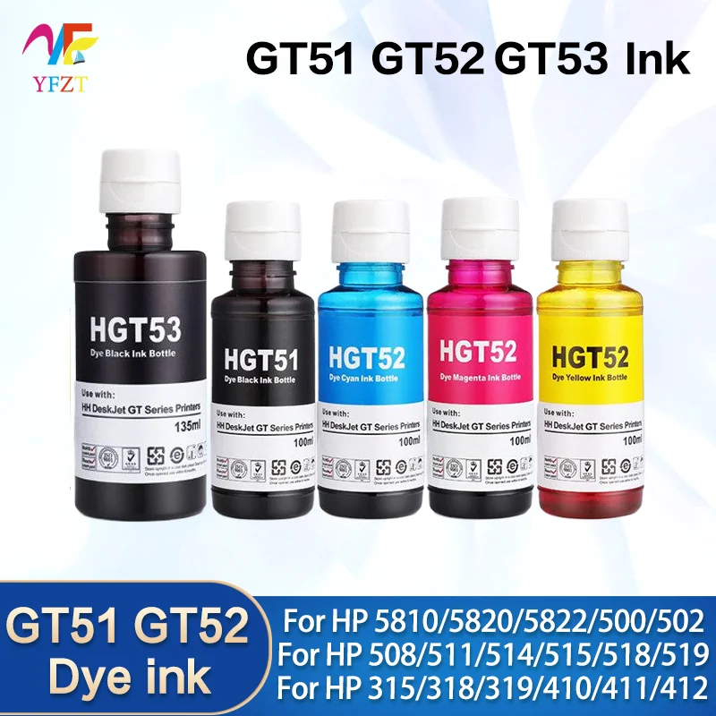 Tinta de recarga GT53 GT52 de 100ML para impresoras HP GT51 GT52 GT53, compatible con HP 115 118 310 410 415 500 515 518 530 750 790 GT5810 GT5820 T5810