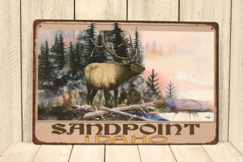 Sandpoint Idaho Tin Poster Metal Sign Vintage Travel Ad Hunter Hunting Cabin XZ