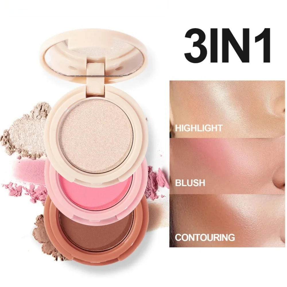 3 in1 Highlight Rouge Make-up aufhellen Seidenraupe matt Gesicht Kontur Puder Make-up Palette Lidschatten Palette erröten Kontur Palette