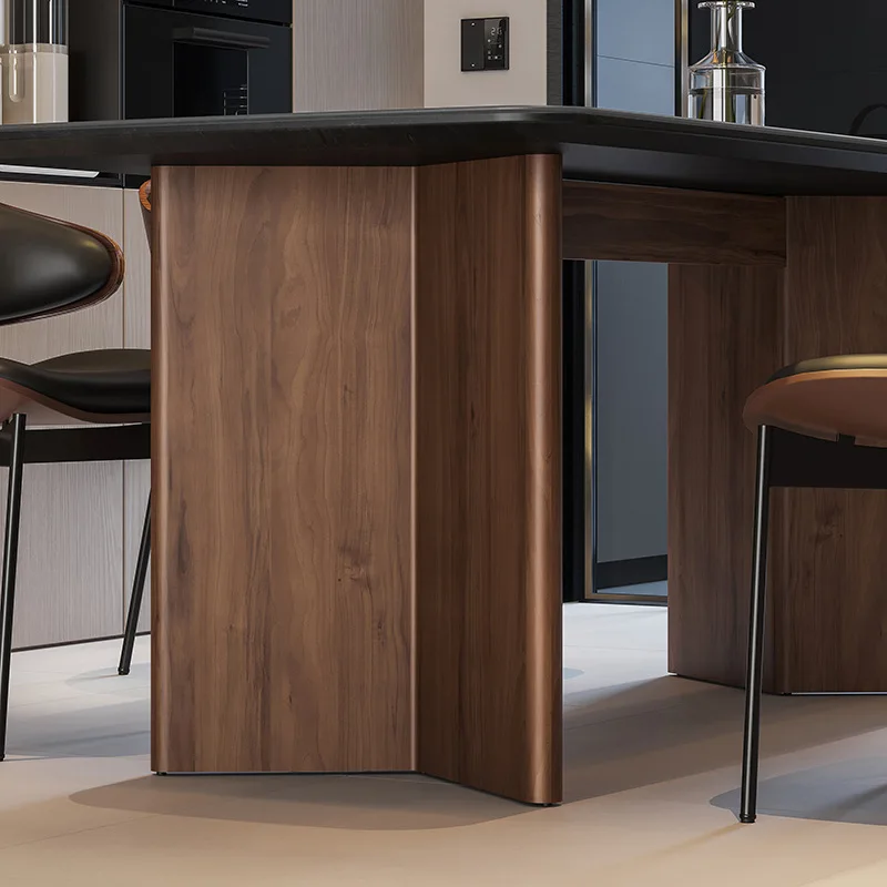 Black walnut solid wood medieval dining table and chair combination, modern simple rectangular small apartment rock slab dining