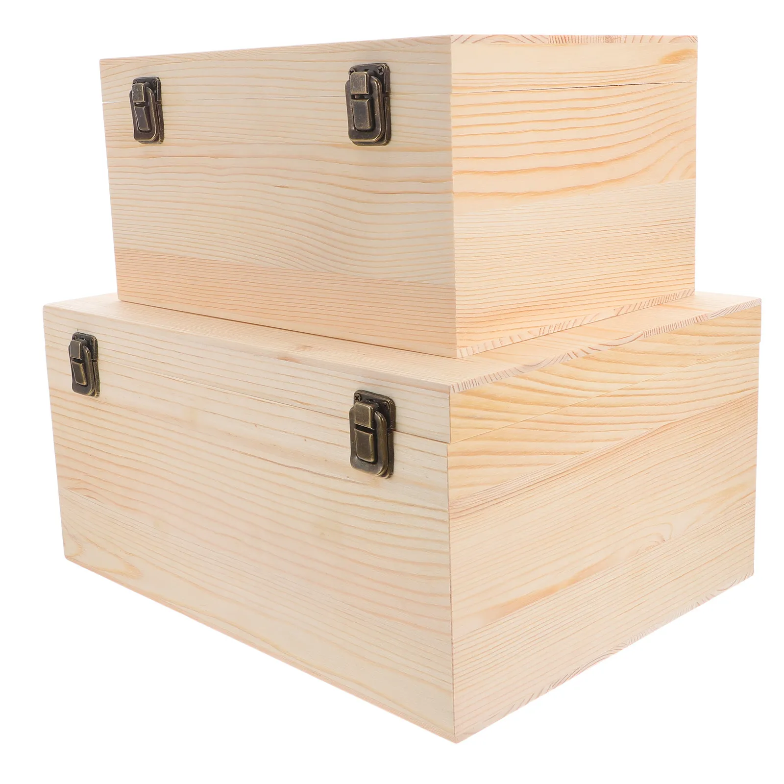 

2Pcs Large Unfinished Wooden Box Natural Pine Wood with Hinged Lid Dual Clasps Space Saving DIY Paintable Jewelry Craft Storage