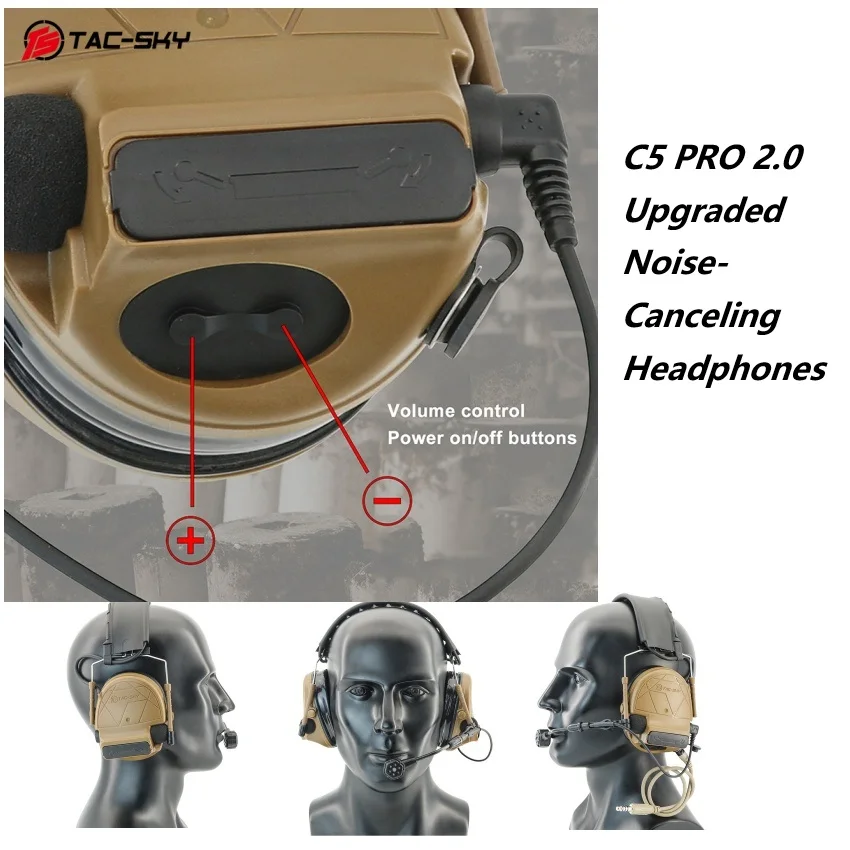 TS TAC-SKY Detachable Headphone Plug Hunting Cable C5 PRO 2.0 Upgraded Noise-Canceling Pickup Headphones