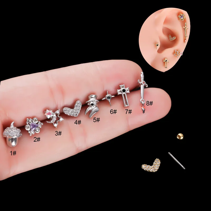 1 pz 20G in acciaio inossidabile zircone orecchino per le donne di moda doppia testa staccabile vite cartilagine orecchini Piercing gioielli