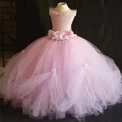 Beautiful Girls Pink Princess Dress Kids Fluffy Crochet Tutu Dress Ball Gown with Flower Headband Children Wedding Party Dresses