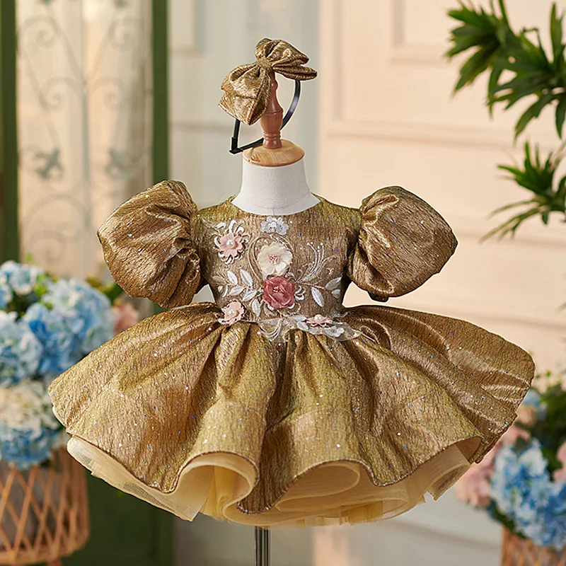 

Children's Bubble Sleeve Princess Dress 2025 New Heavy Industry Birthday Puff Dress for Girls' Year End Dress