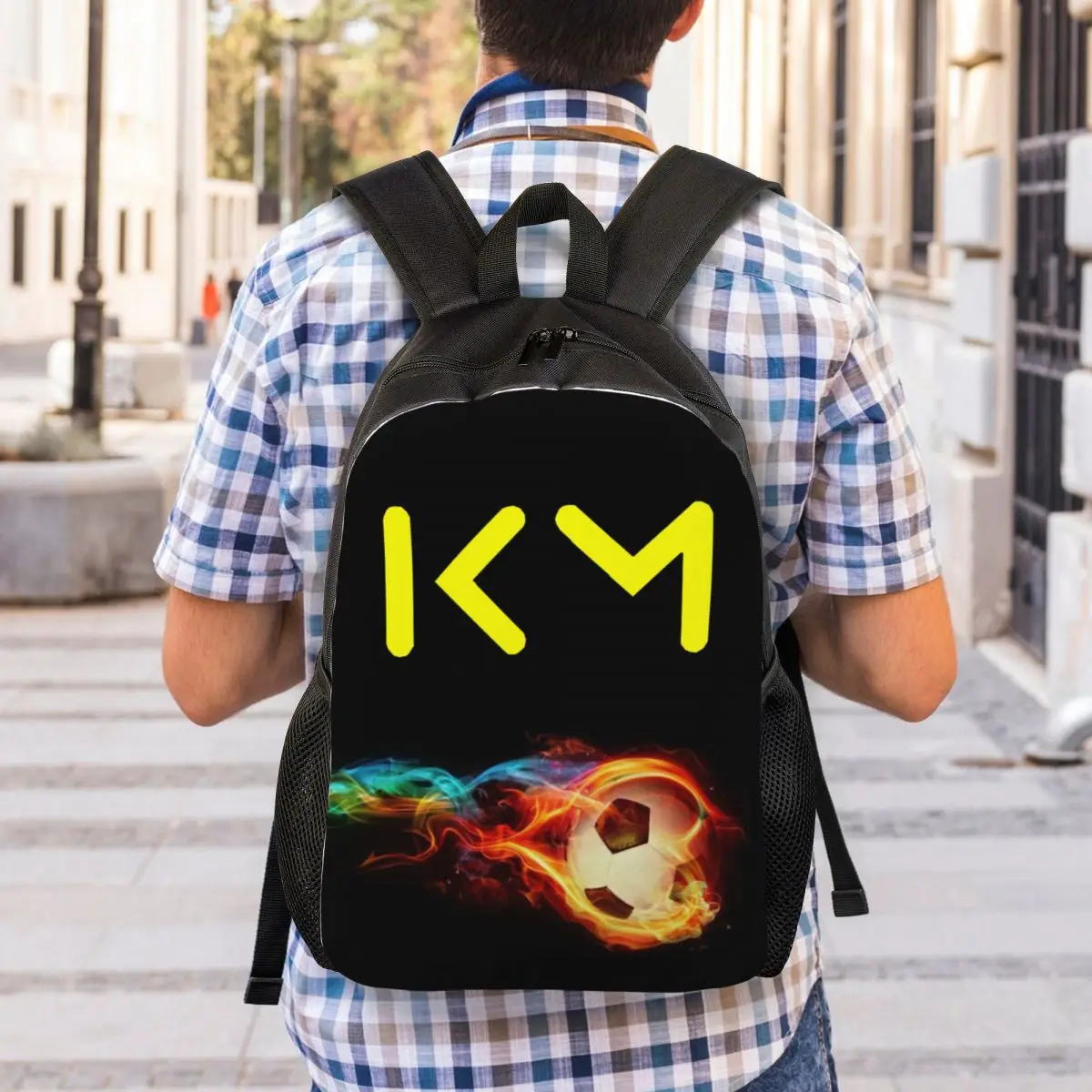 Custom Yellow KM Mbappe Football Soccer Backpacks Women Men Basic Bookbag for School College Bags