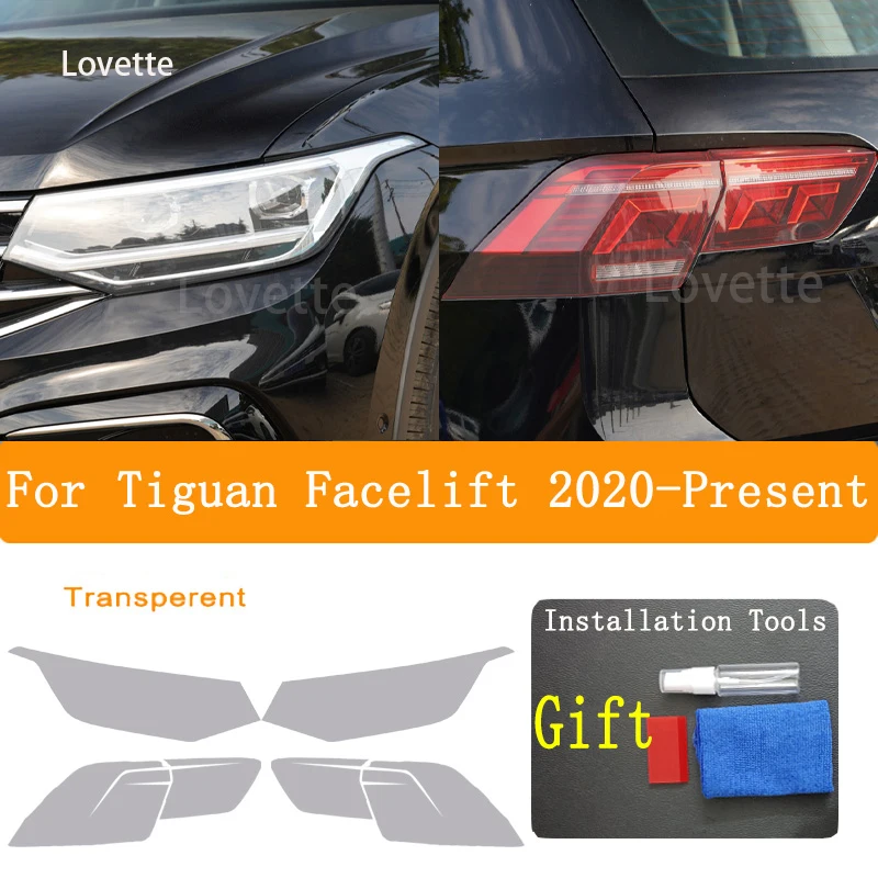 For Tiguan Facelift 2020  Accessories Car Headlight Protective Film Restoration Transparent Black TPU Sticker  Accessories