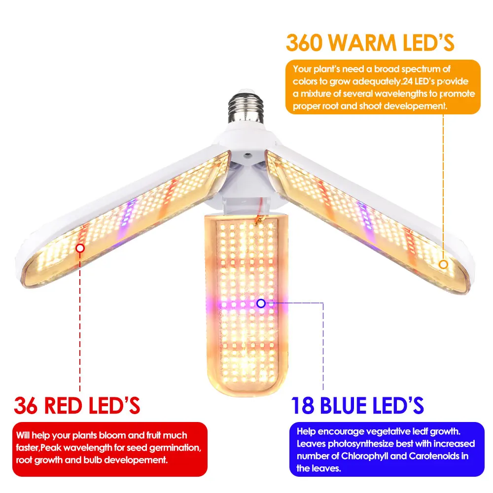 Full Spectrum 150W E27 Warm White Indoor Greenhouse Vegs Seed Flexible 3 fans LED Grow Light