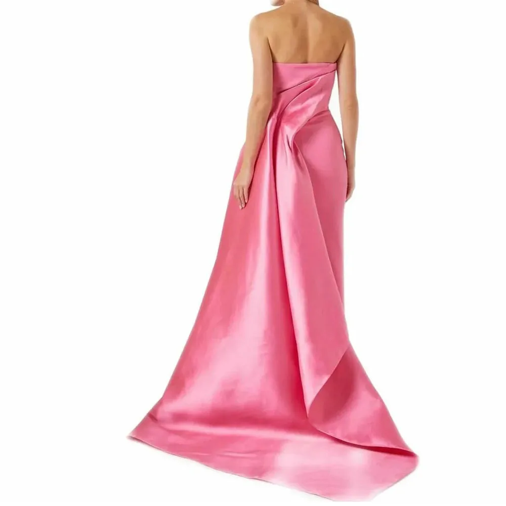 MOBEYE-Robe de Soirée Longue en Satin Rose Élégante pour Femme, avec Grande Queue Pivotante, Sirène, Sans Bretelles, Longueur au Sol, Tenue de Bal, 2024