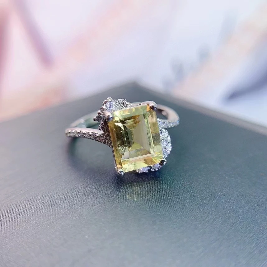 

1.2ct VVS Grade Natural Citrine Ring 6mm*8mm Emerald Cut Citrine 925 Silver Ring Solid 925 Silver Crystal Jewelry