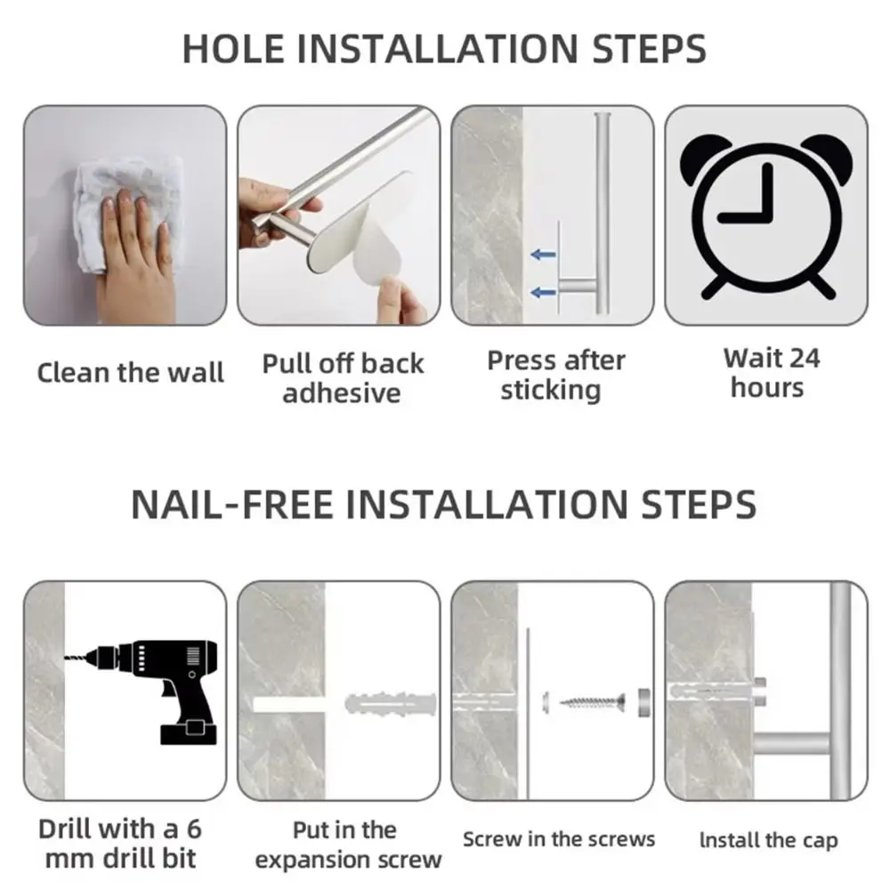 Stainless Steel Paper Towel Holder Heavy Duty Space Aluminum Tissue Paper Holder Non Perforated Square Cabinet Paper Roll Hanger