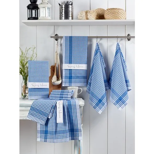 Eponj Home 10'lu Drying and Kitchen Napkins 45x65 cm Gingham Blue