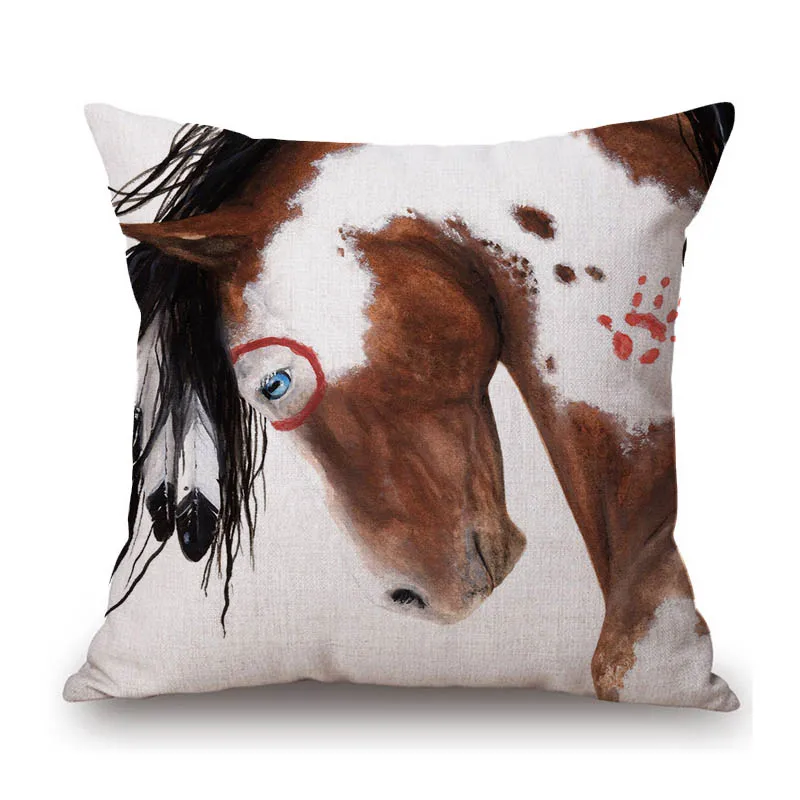 Mustang Horse Wild Horsemanship Club Decoration Art Sofa Throw Pillow Case Black White Elegant Linen Pony Cushion Cover
