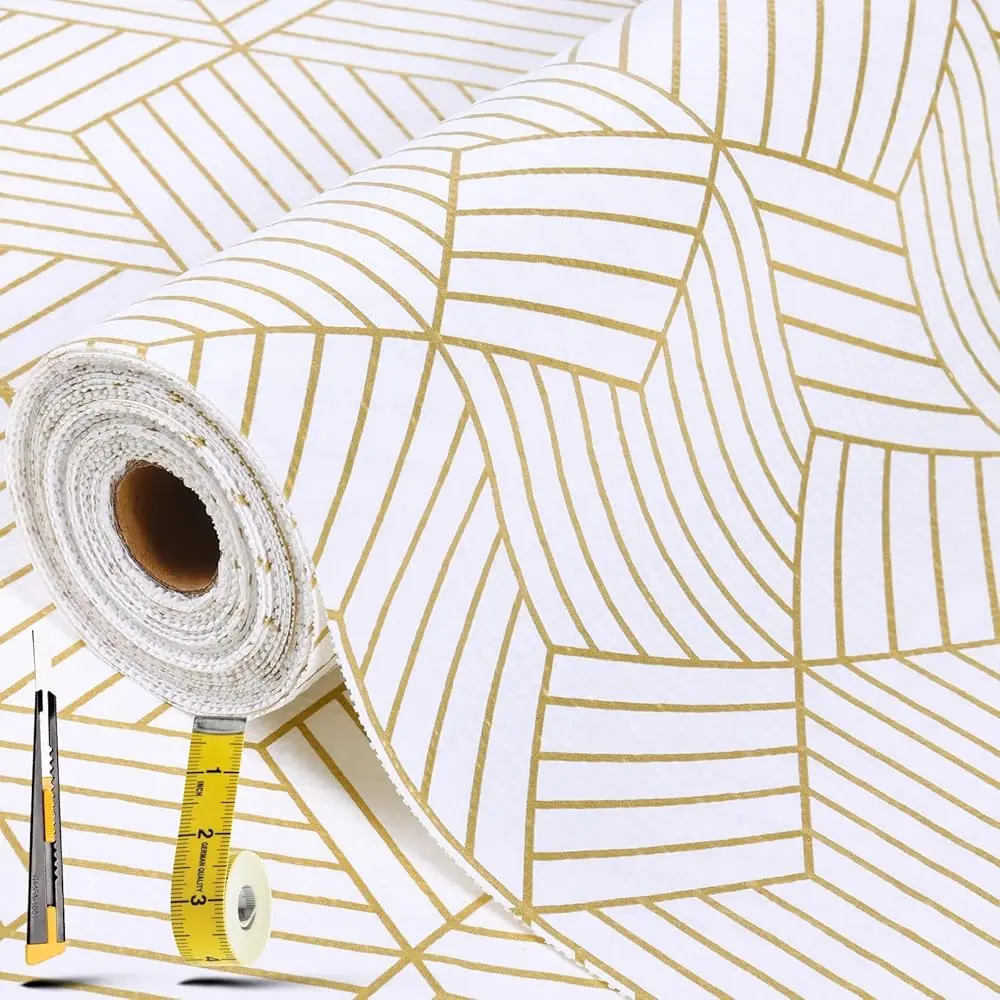 

Shelf Liners For Kitchen Cabinets 17.5In X 20Ft, Non Adhesive Cabinet Liner Strong Non-Slip Thickened Gold Geometric Drawer