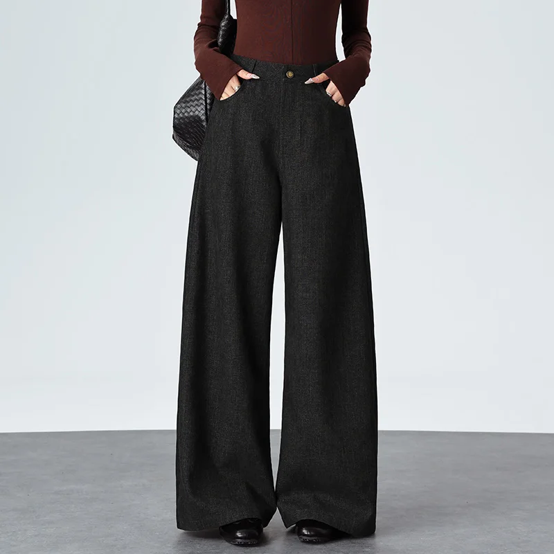 Retro Retro Women's Wide leg Jeans Autumn High Waist Denim Texture Loose Straight-leg pants With Pockets Slim Fit Black Trousers - Aliexpress Deal