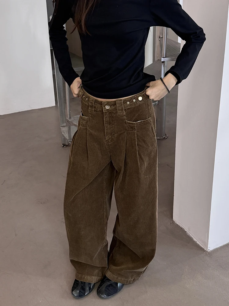 

Высококачественные вельветовые рабочие брюки URKR, регулируемые, повседневные, женские, в американском ретро-стиле, осенне-зимние, удобные, прямого кроя...