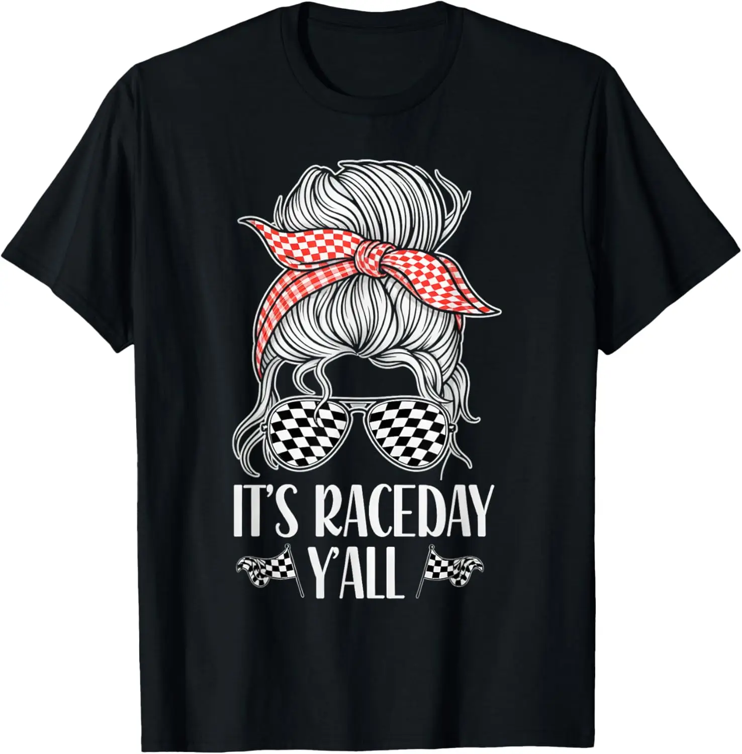 

Girl Racing Checkered Flag Dirt Track Racing Race Mom Girl T-Shirt