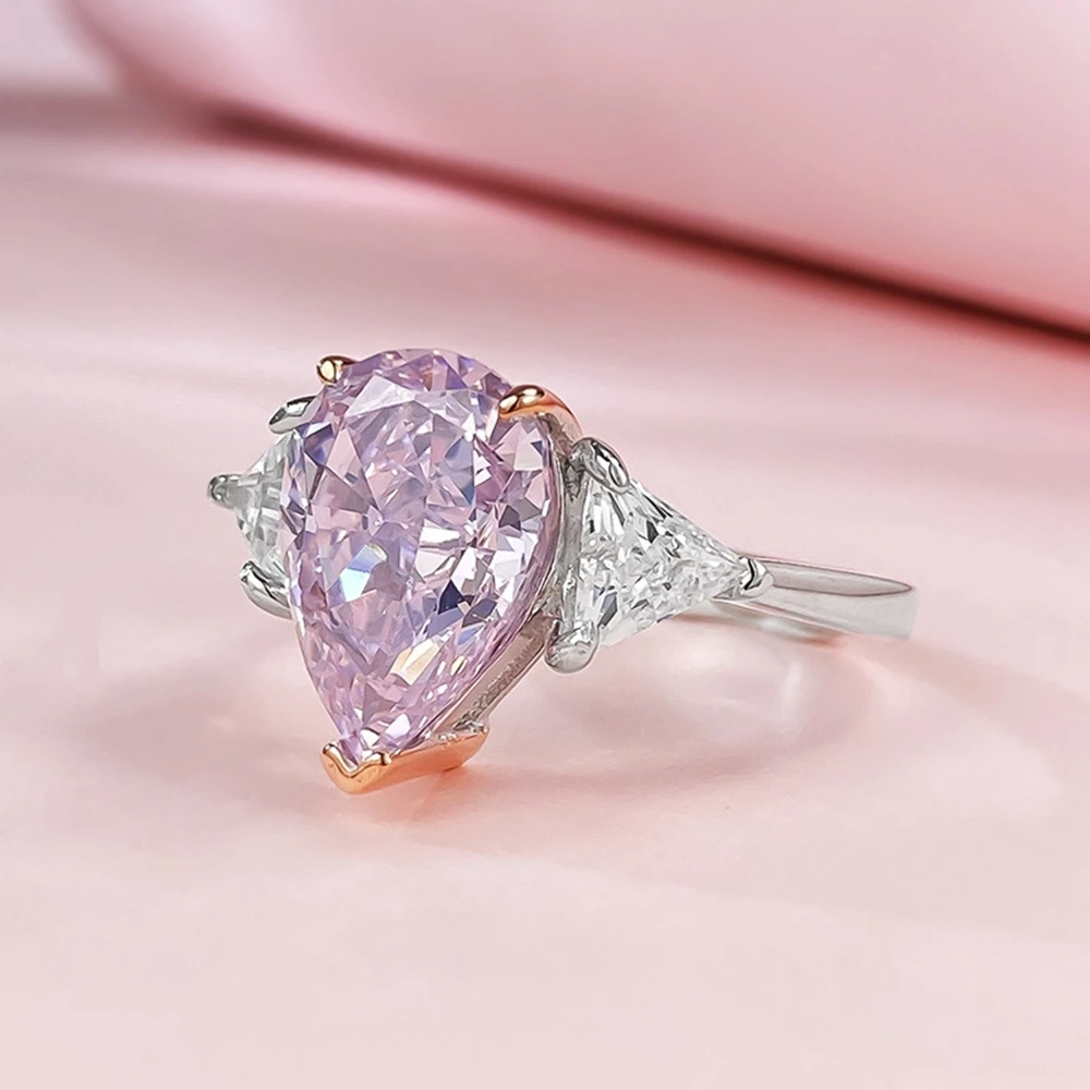 Wong Rain 925 Sterling Silver 8*12MM Crushed Ice Cut Lab Sapphire High Carbon Diamond Gems Water Drop Ring Wedding Party Jewelry