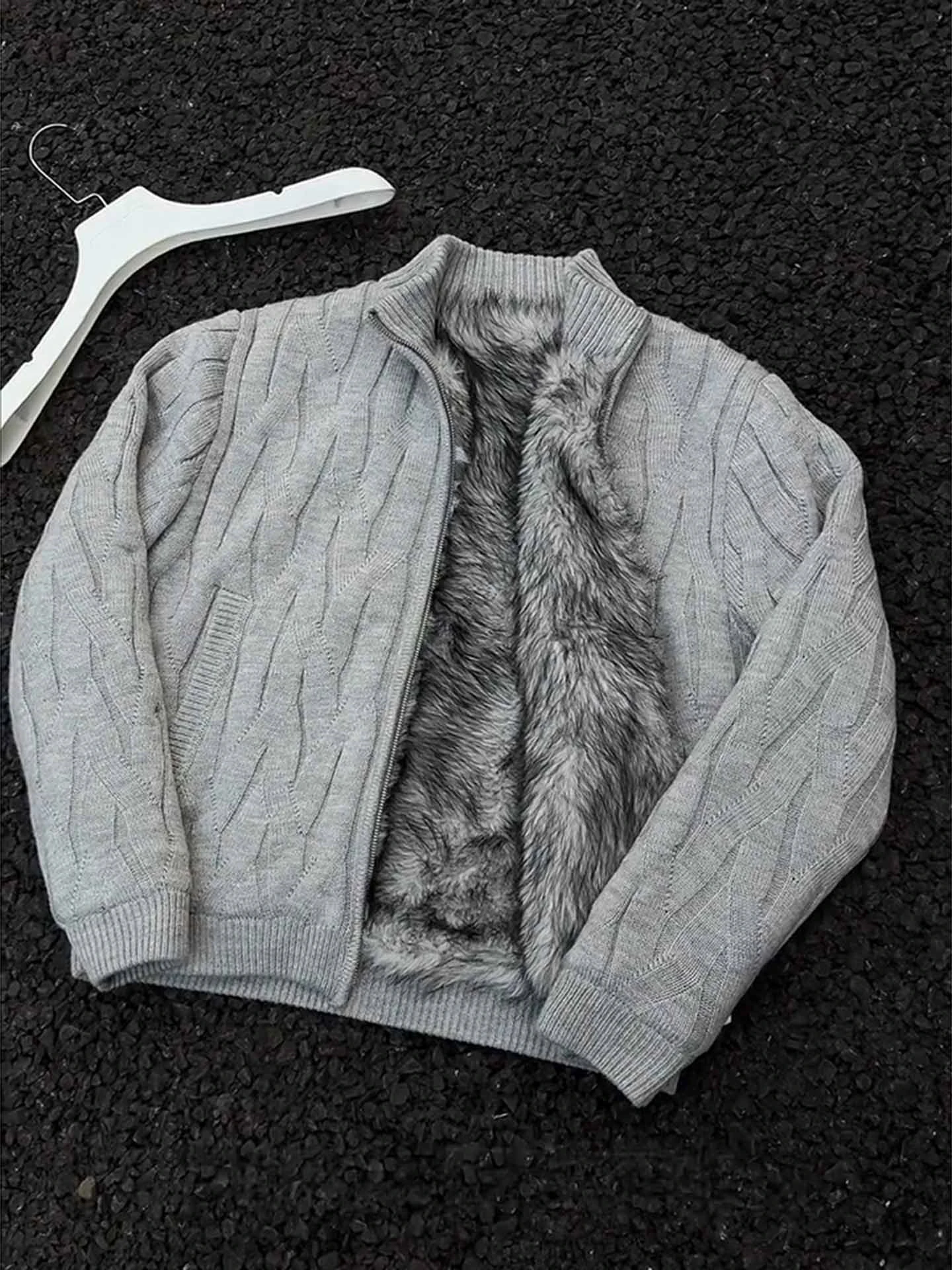 

Мужской зимний кардиган из вязаного трикотажа с начесом Wolf King, повседневный, длинный рукав