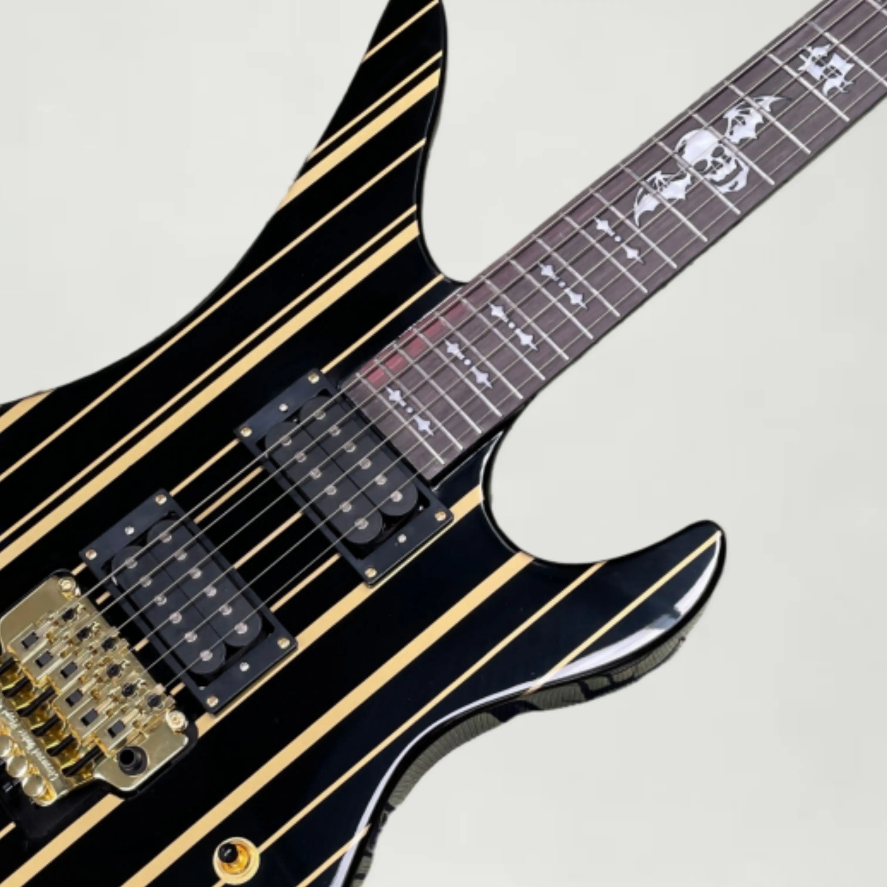 Black Electric Guitar Yellow Stripes, HH Pickups, Rosewood Fretboard Guitars, Gold Hardware—Simple And Sophisticated Guitarra