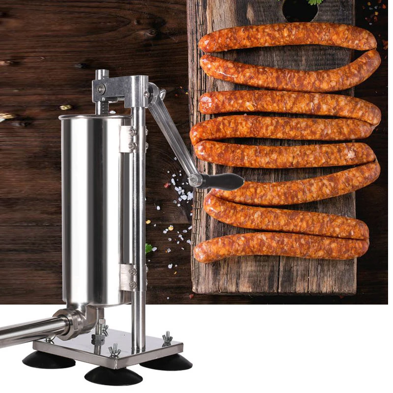 Manual de Salsicha Stuffer e Hot Dog Máquina De Enchimento, Salame Que Faz A Máquina Com 4 Tubos De Recheio, 3L, 6Lbs