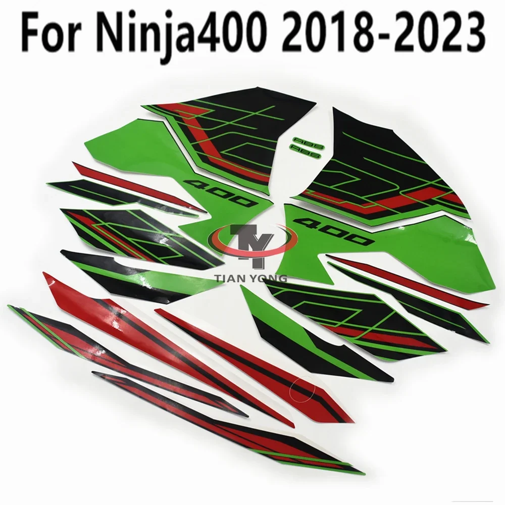 Motorcycle Silkscreen Applique For Ninja400 2018-2023 2023 New Green Black Geometric Design Bodywork Decal Kit Stickers