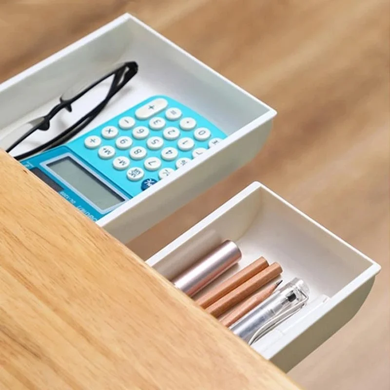 

Hidden No Drill Under Desk Hidden Storage Box Desk Storage Drawer Plastic Large Capacity Office Table Pull-Out Design Organizer