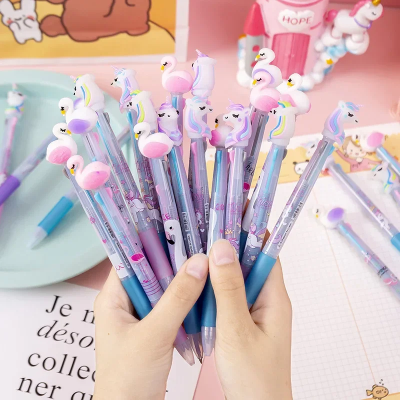 

Pen 50pcs cartoon multi-color ballpoint four-color press 0.5m atomic blue black red tricolor students