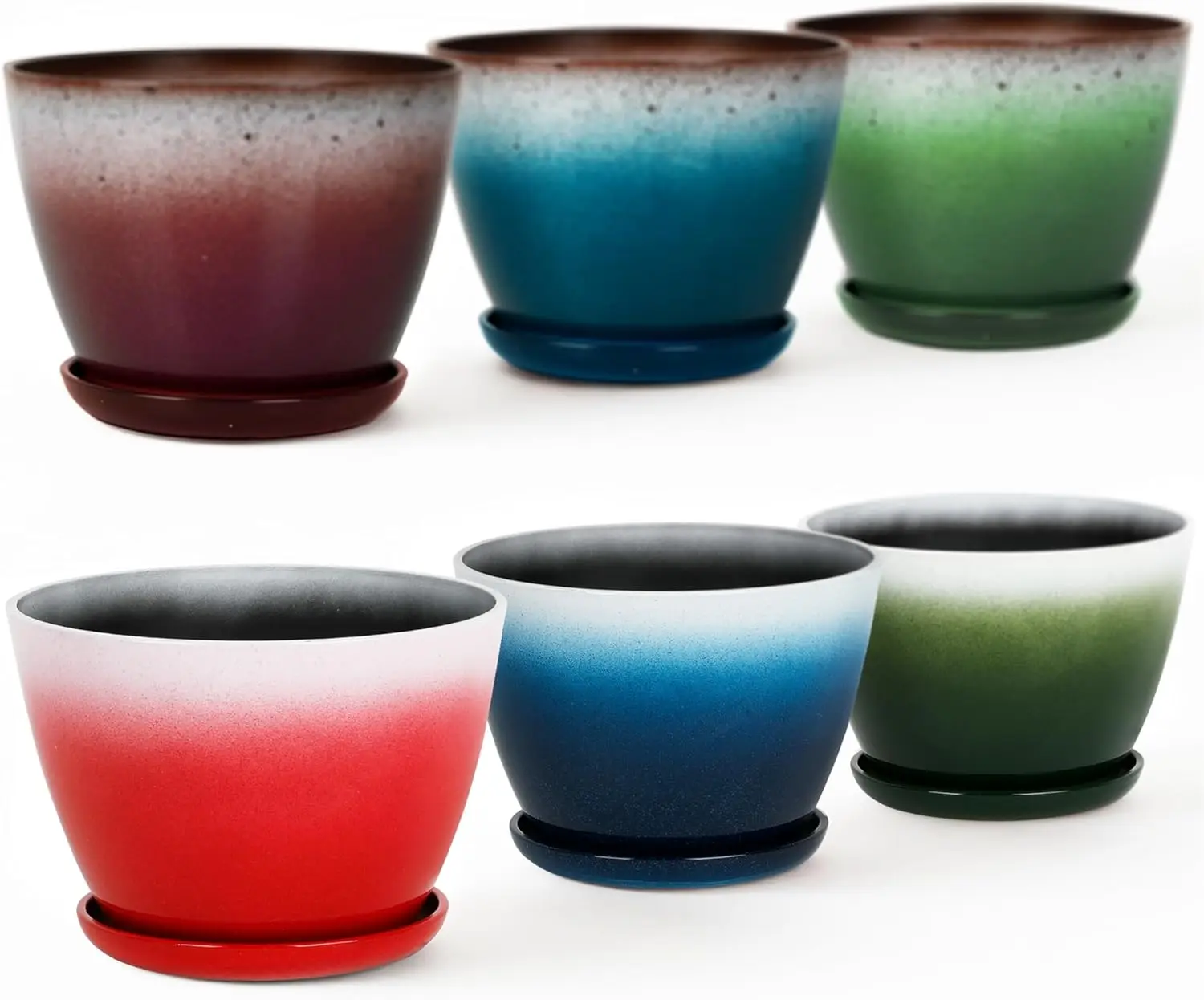 

Пластиковые круглые горшки для растений 8 дюймов - набор из 6 разноцветных маленьких глянцевых цветочных горшков с дренажным отверстием и поддоном.